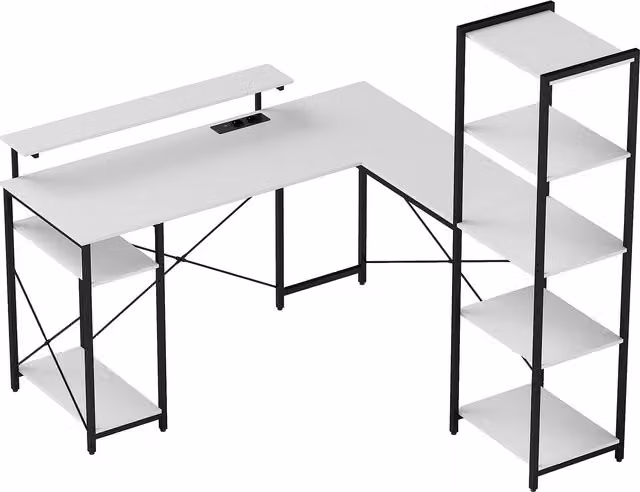 Scrivania Angolare Moderna HOMCOM con Presa Elettrica e USB, Bianco e Nero