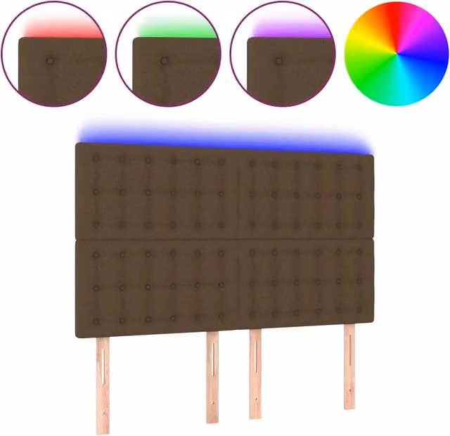 Testata del letto moderna con illuminazione LED e porta di ricarica USB in tessuto marrone scuro L: 144 cm, P: 5 cm, H: 118/128 cm – 1
