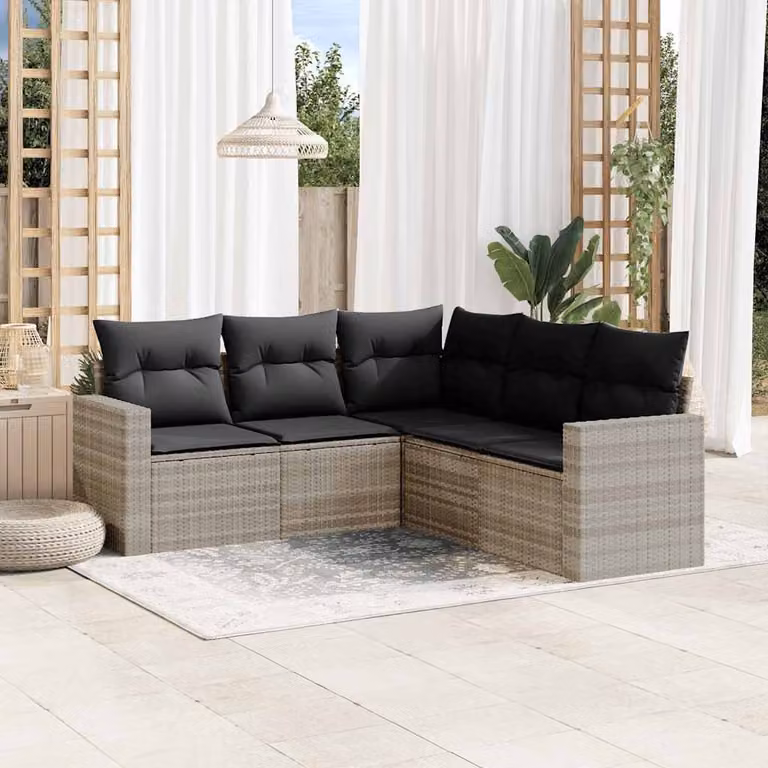 vidaXL Set Divano da Giardino a L in Polyrattan Grigio con Cuscini Imbottiti e Rivestimenti Rimovibili
