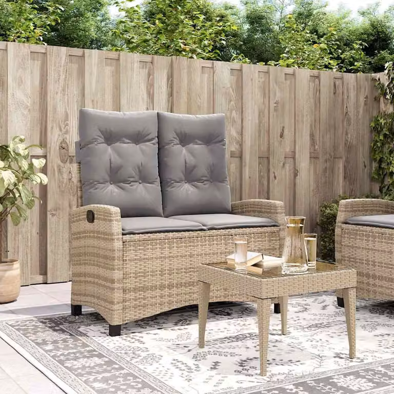 Panca da giardino reclinabile vidaXL con cuscini in polyrattan e metallo, beige e grigio