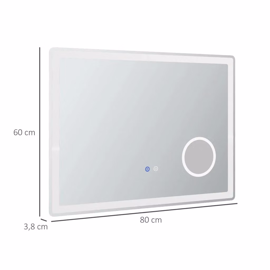Specchio da bagno REDOM bianco con illuminazione LED, comando touch e ingrandimento 3x, L: 80 cm, H: 60 cm – 2