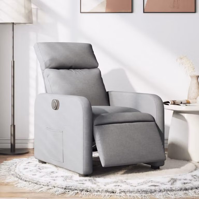 vidaXL Poltrona Elettrica Reclinabile in Tessuto Grigio con Braccioli e Funzione Auto-Return
