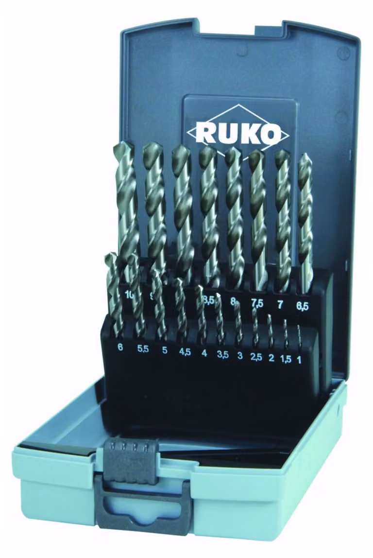 Set di punte elicoidali RUKO DIN 338 tipo VA HSSE Co 8 in valigetta di plastica (ABS) 19 pezzi