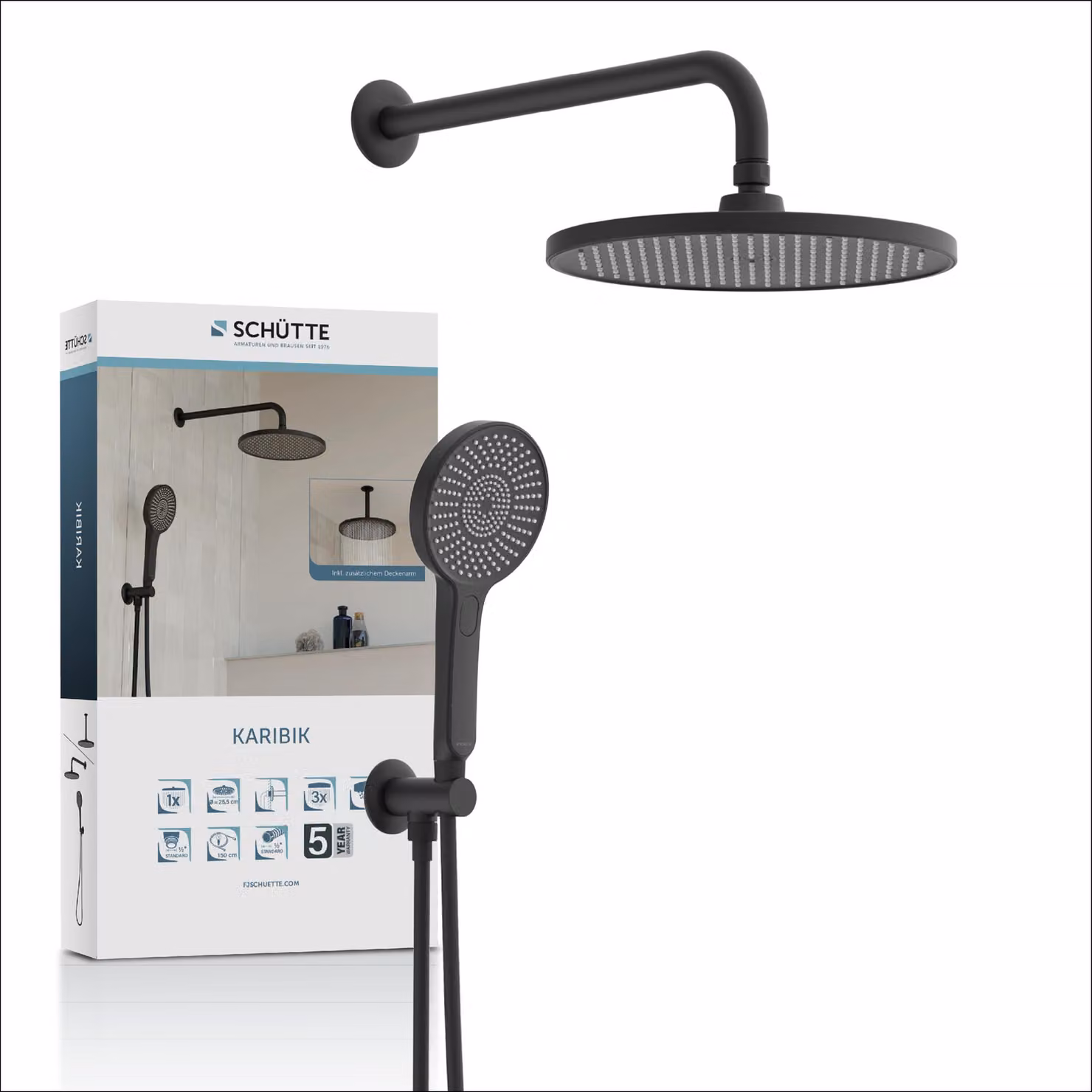 Set doccia completo SCHÜTTE KARIBIK, nero opaco, per doccia