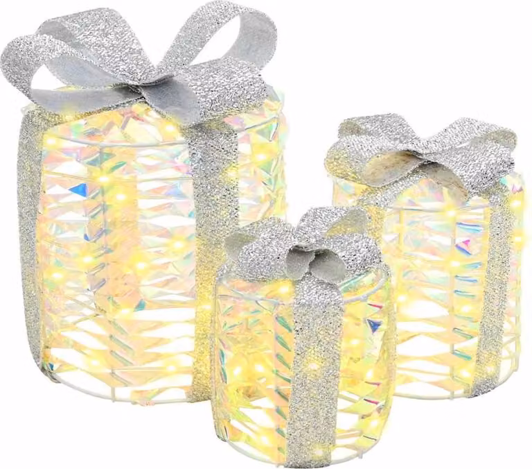 Decorazione per scatola regalo 3 pezzi Bianco caldo 20 x 20 x 20 cm PET
