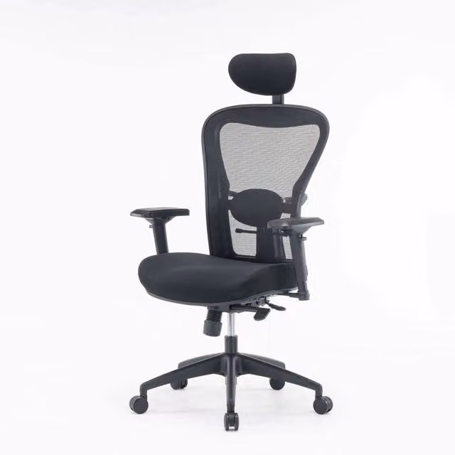 Sedia da ufficio Barbona, Poltrona direzionale a rete con braccioli, Seduta ergonomica da ufficio, 66x68h120/132 cm, Nero