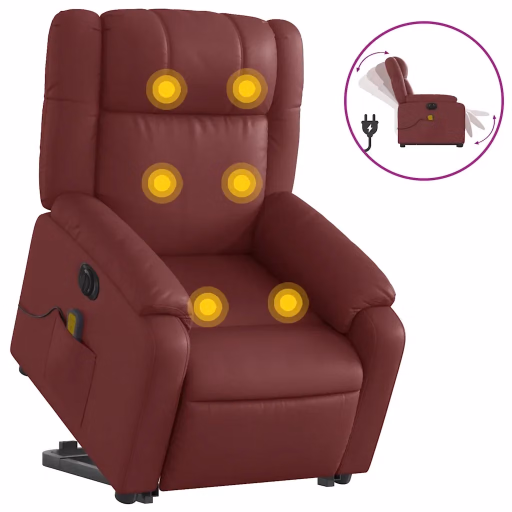 Poltrona Alzapersona Reclinabile vidaXL in Similpelle Rossa con Supporto Elettrico per Senior – 2
