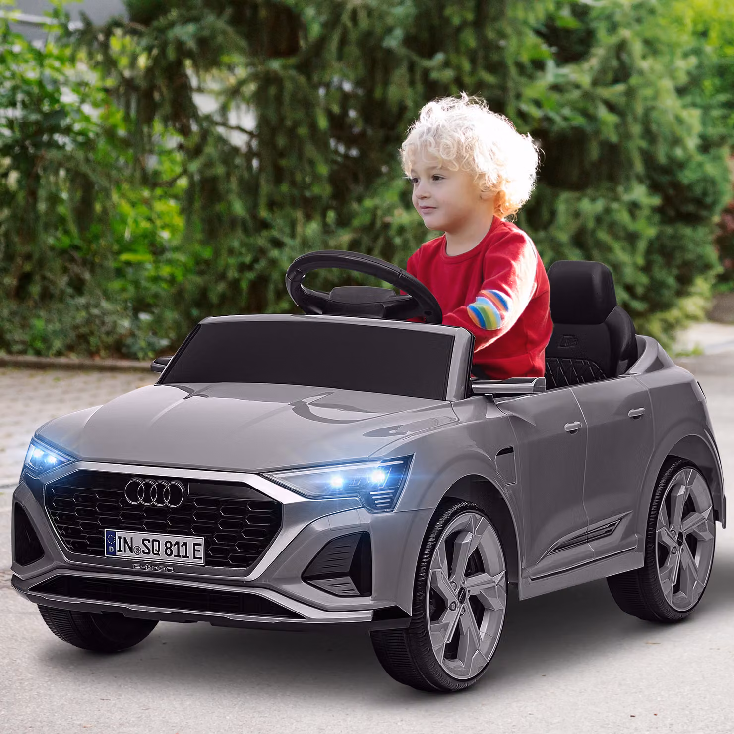 AIYAPLAY Auto elettrica Audi Q8 e-tron Sportback per bambini 12V con telecomando, luci, musica e clacson, Grigio – 2