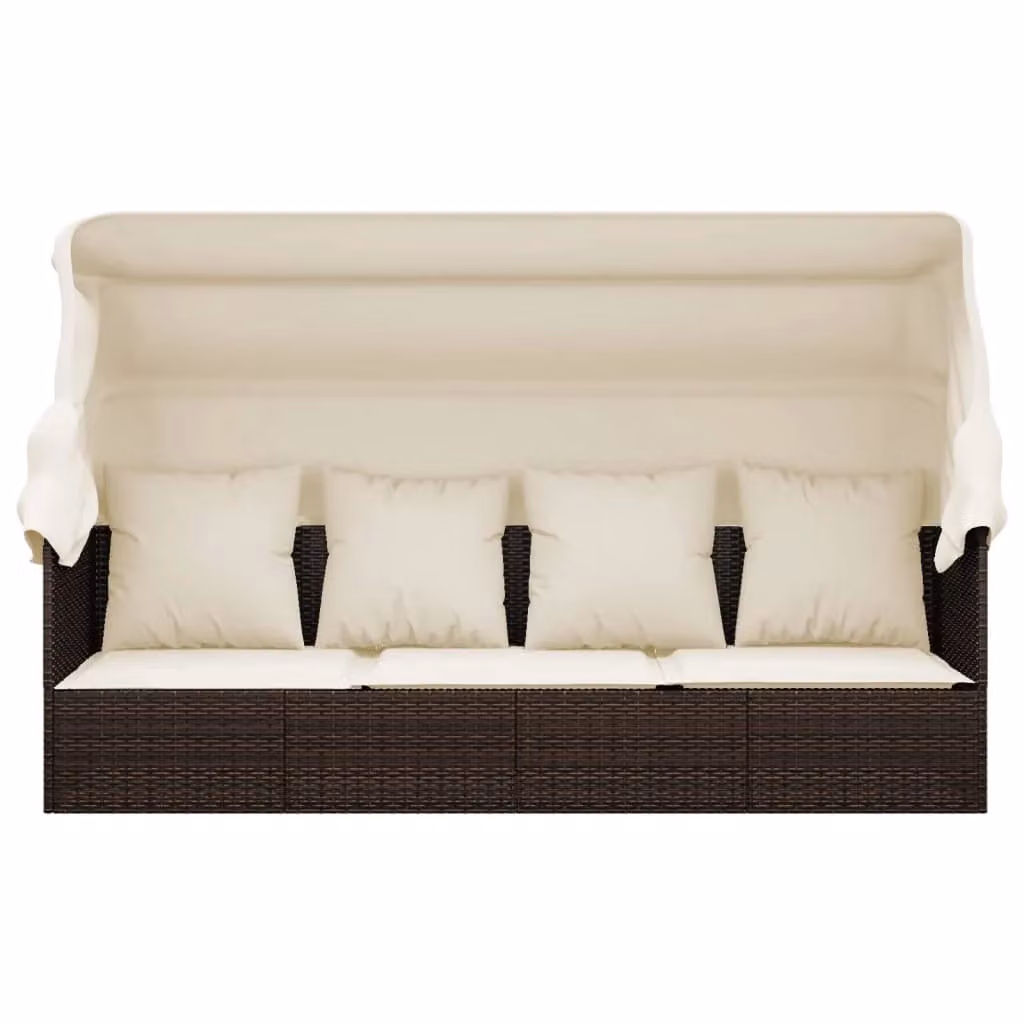 Divano da esterno Outsunny con baldacchino e cuscini in resina intrecciata marrone e bianco L: 203 cm, P: 58 cm, H: 56 cm – 2