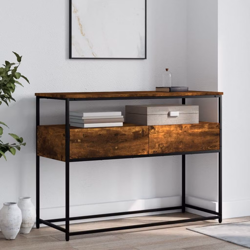 Tavolino Consolle vidaXL in Legno Multistrato Rovere Fumo, L 100 x P 40 x H 75 cm