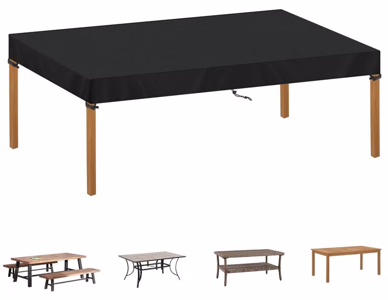 Copertura impermeabile per tavolo da giardino, dimensioni 220x100x15 cm, resistente ai raggi UV, tessuto Oxford 420D, colore nero