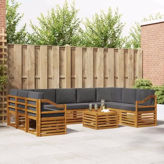 Set di divani da esterno a L vidaXL in legno di acacia con cuscini, beige e antracite