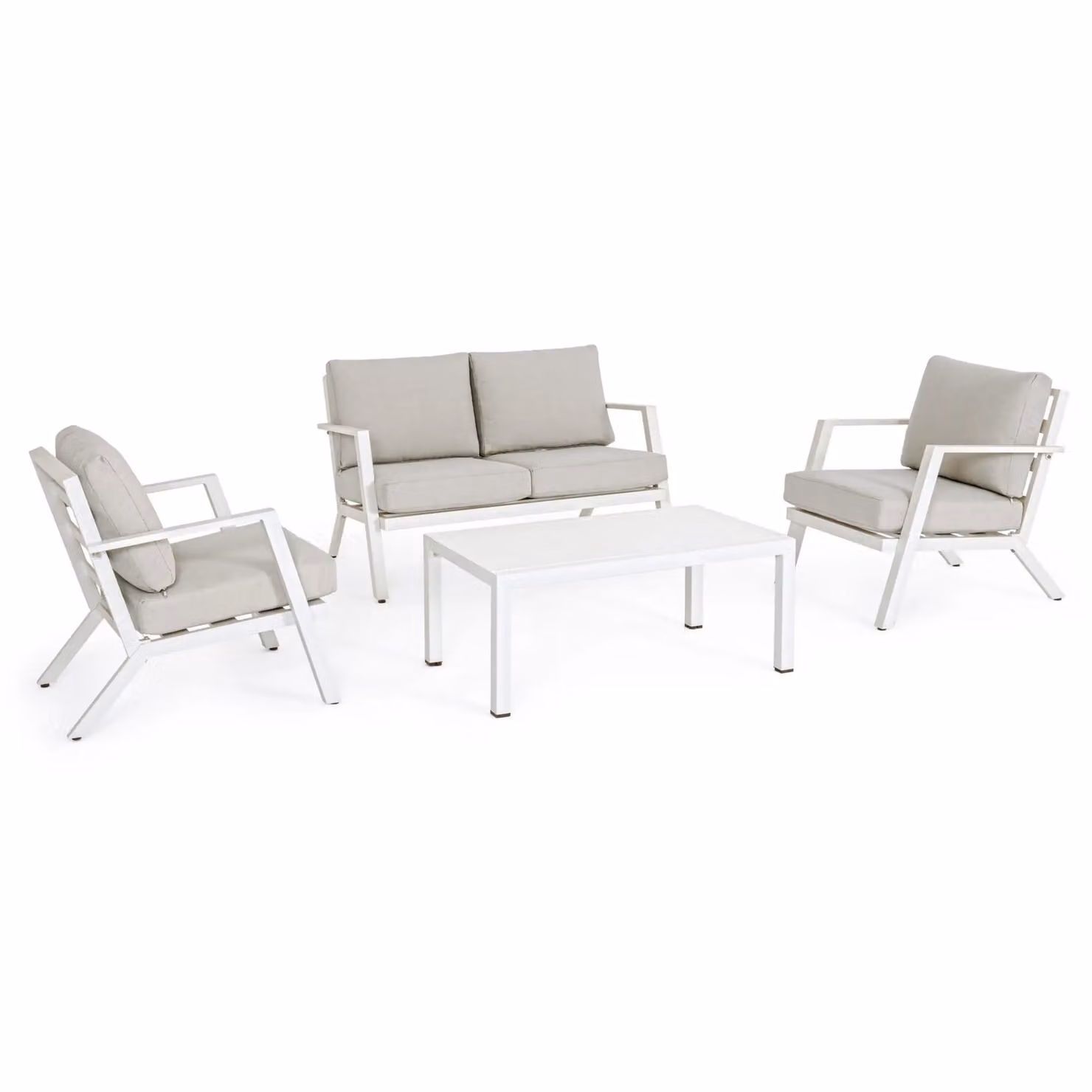 Set salotto da giardino COIMBRA con cuscini e struttura in alluminio bianco, 4 pezzi