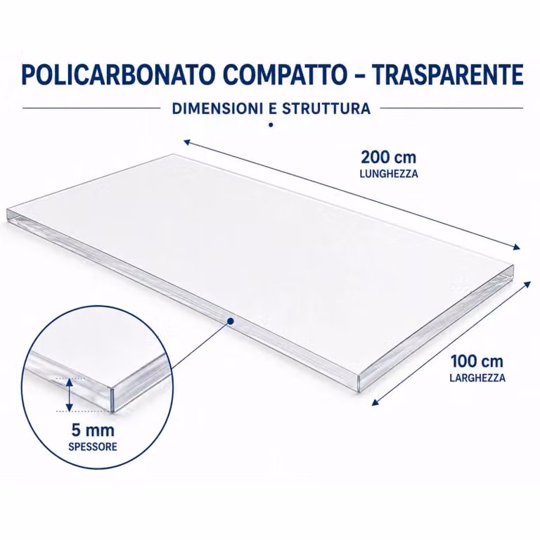 EZOOZA Pannello in Policarbonato Compatto Trasparente, Confezione da 3 Pezzi, Spessore: 5 mm, L: 200 cm, P: 100 cm