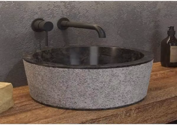TIMUR NERO lavabo rotondo da appoggio Ø40 x15 cm in pietra
