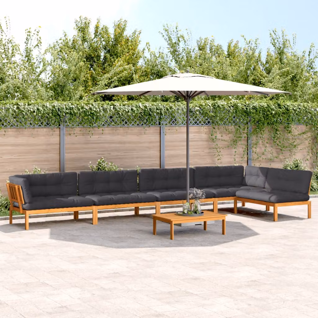 Set Divano da Giardino a L vidaXL in Legno di Acacia con Cuscini e Tavolino, 6 Pezzi, Marrone, Grigio, Antracite