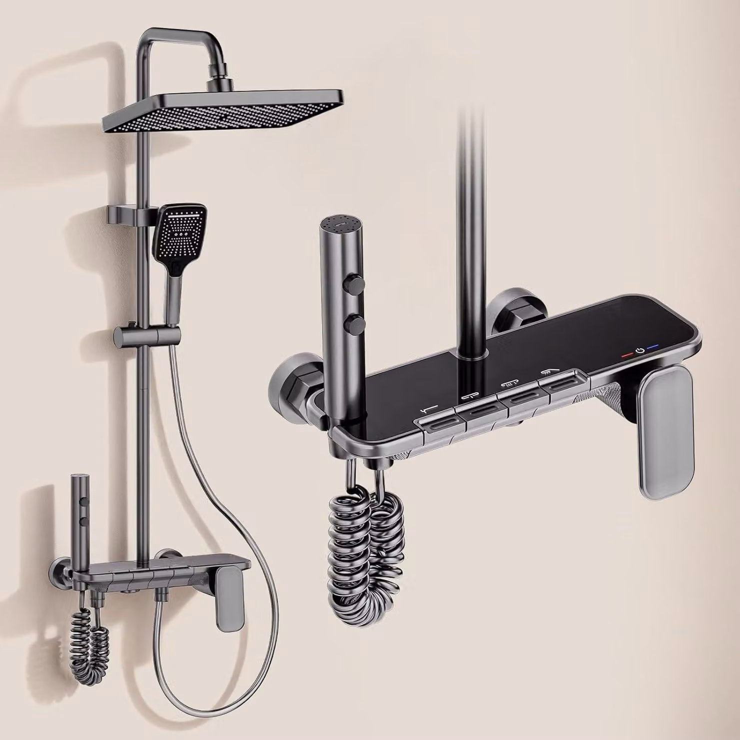 Sistema doccia - Pannello doccia - Doccia a pioggia - Doccetta manuale - Doccia per bidet - 4 funzioni - Miscelatore termostatico