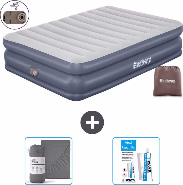 Materasso gonfiabile Bestway - 2 persone - 152 x 203 x 51 cm - Grigio - - Accessori inclusi