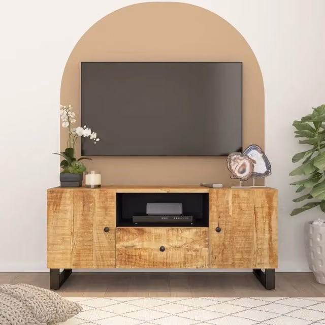 Mobile TV vidaXL in legno massello di mango e metallo, marrone, L 105 cm x P 33,5 cm x H 46 cm