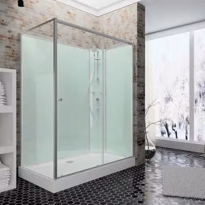 Box doccia completo Schulte 120x90 cm modello Ibiza con porta scorrevole e vetro di sicurezza temperato da 5 mm, pannello posteriore verde chiaro, profilo color alluminio naturale