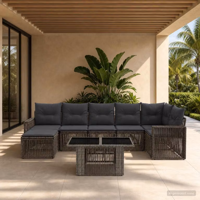 Set Divano da Giardino vidaXL 8 Pezzi in Polyrattan Grigio e Antracite con Tavolino e Cuscini