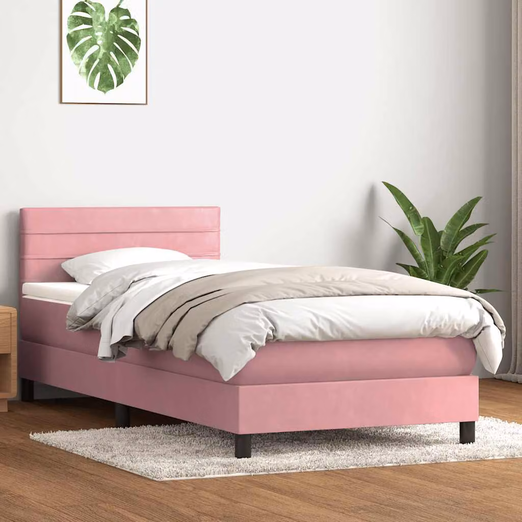 vidaXL Giroletto a Molle con Materasso Ibrido in Velluto Rosa e Bianco L: 80 cm, P: 223 cm