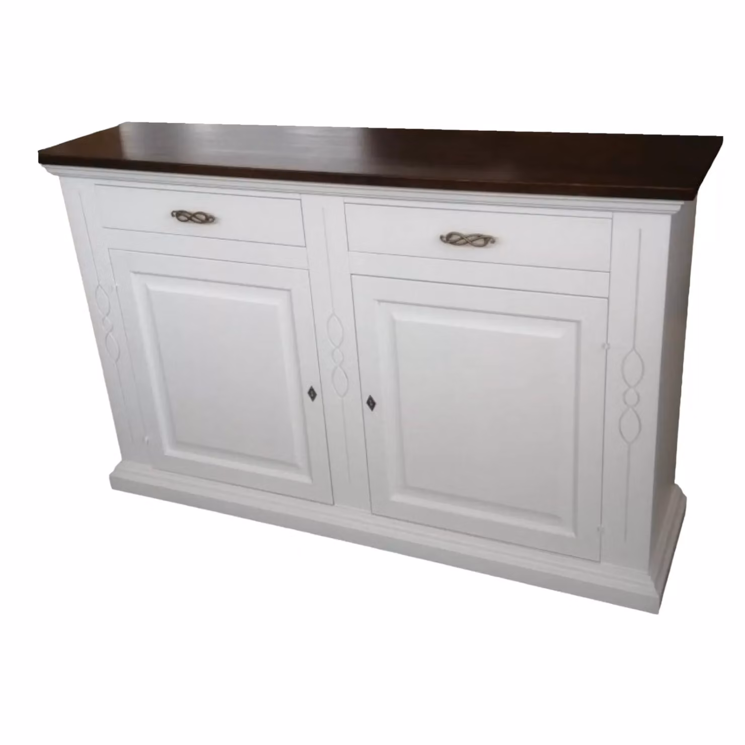 Credenzone shabby chic con 2 ante e 2 cassetti bianco e noce Mobili 2G – 1