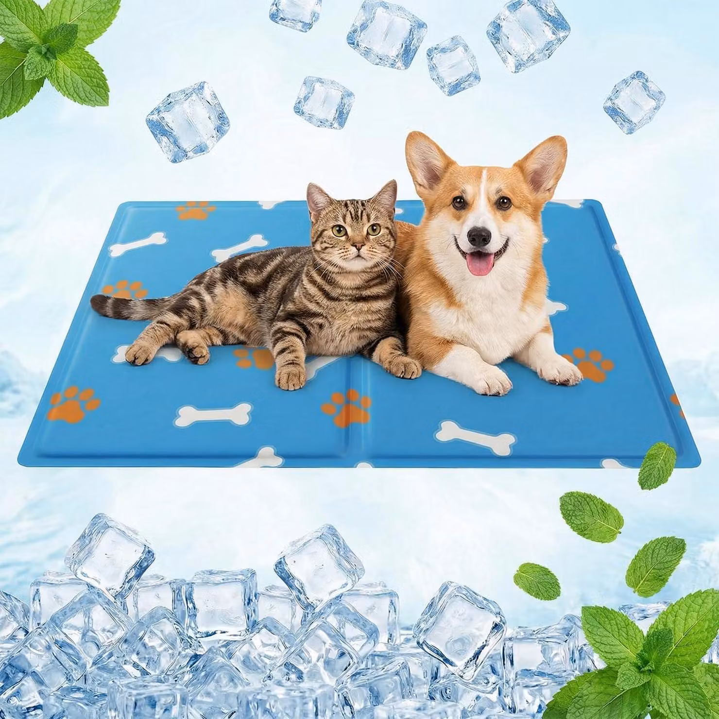 Tappetino refrigerante per cani e gatti, 50x65 cm, con gel auto-raffreddante, impermeabile e antiscivolo