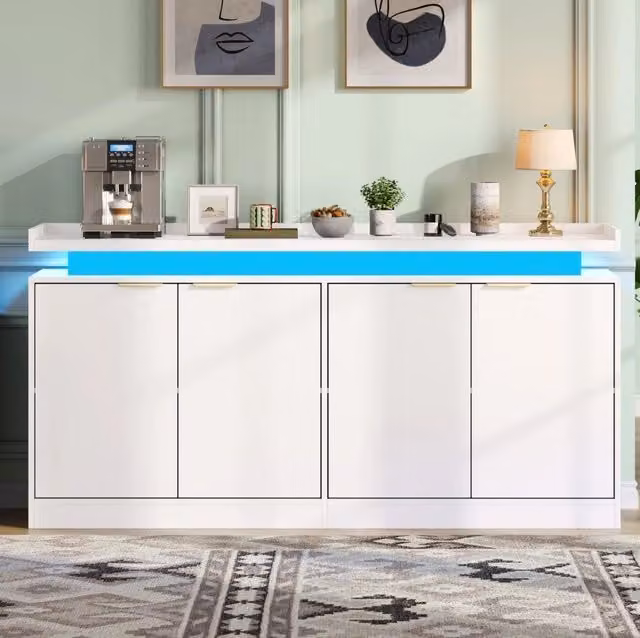 Madia cucina con LED RGB 4 ante 160x39x83 cm in MDF bianco