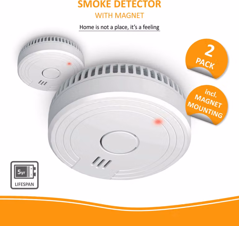 set di 2 rivelatori d'incendio ELRO con batteria a 5 anni e kit di montaggio magnetico - Protezione antincendio