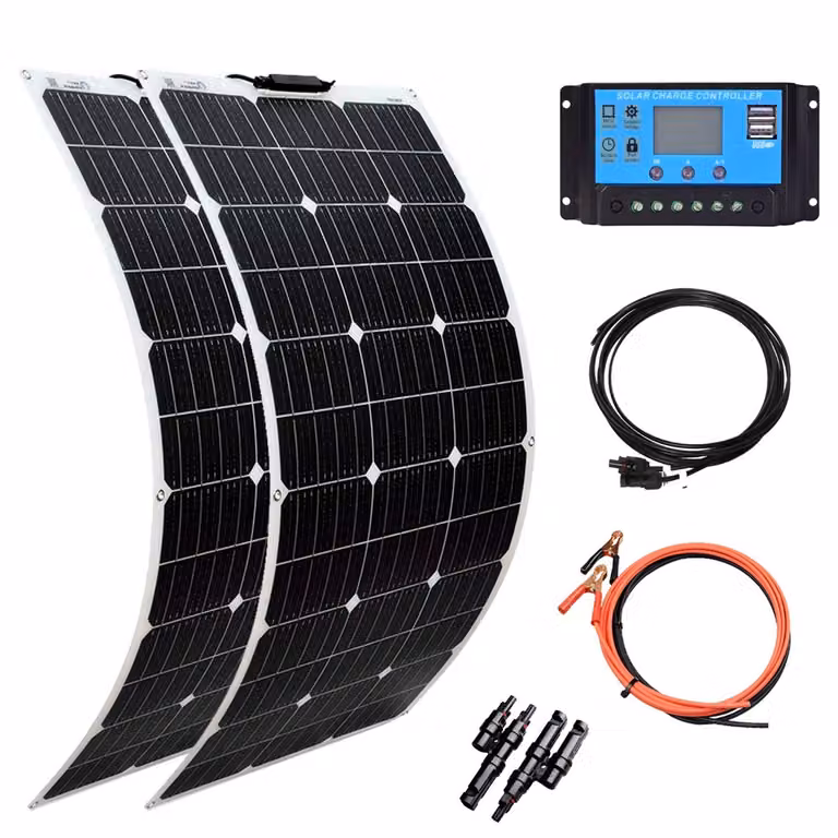 Kit pannello solare, alta efficienza, monocristallino, design flessibile, kit 200W bianco