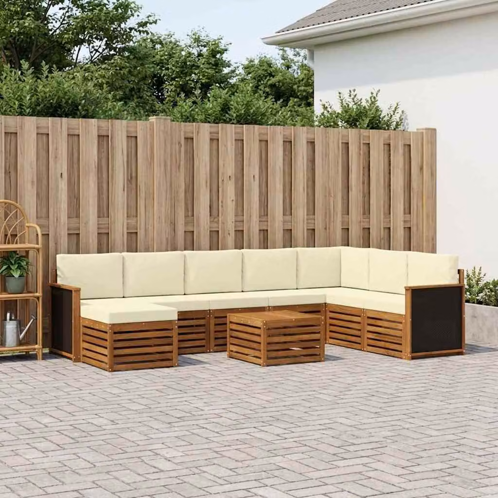 Set di divani da esterno vidaXL 9 pz in legno di acacia con tavolino e pouf, colore beige e marrone