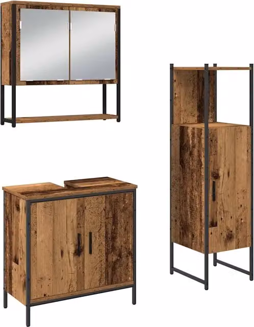 Set di mobili per il Bagno | Armadio da bagno 3 pz Marrone Legno multistrato