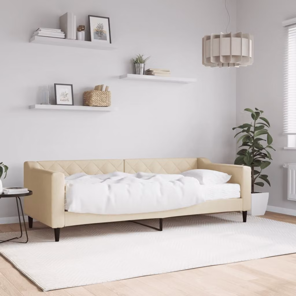 vidaXL Divano Letto con Materasso in Tessuto Beige L: 200 cm, P: 80 cm, H: 67 cm