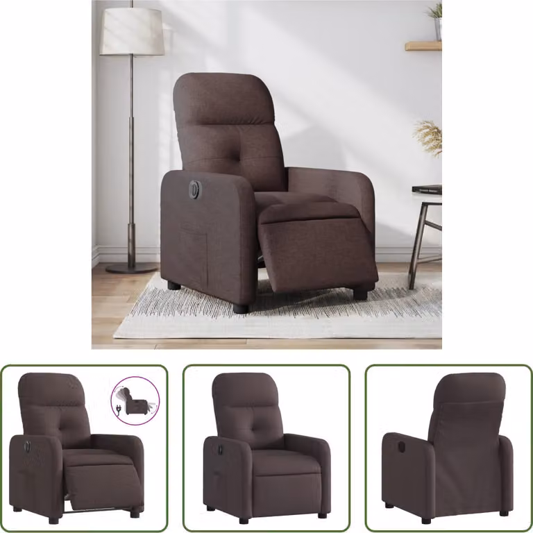 The Living Store Recliner elettrico in tessuto marrone scuro