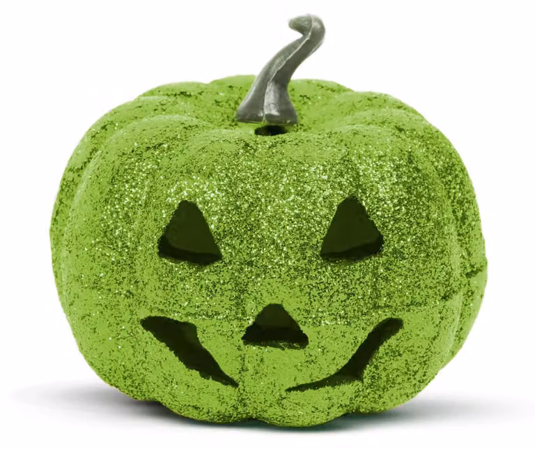Decorazione LED RGB a tema Halloween: zucca in schiuma, colore verde, 11 cm