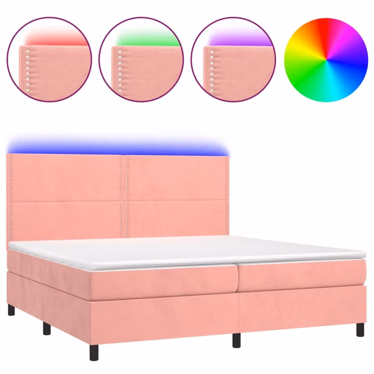 Letto a Molle con Materasso e LED Rosa 200x200 cm in Velluto