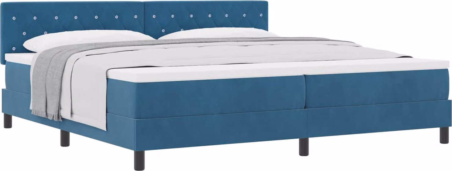 Letto a molle con materasso Blu Scuro 200 x 200 cm Velluto