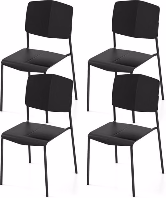 Set di 4 sedie da pranzo Costway in ecopelle con struttura in metallo, modello moderno impilabile per cucina e sala da pranzo, Nero – 1