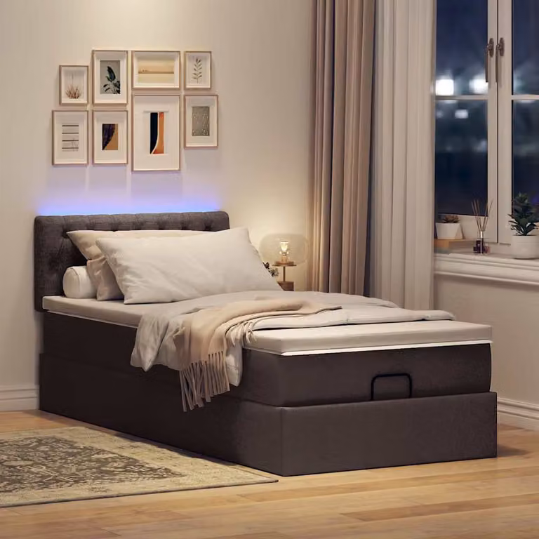 Maison Exclusive - Pouf Letto con Materasso e LED Marrone Scuro 90x200 cm Tessuto