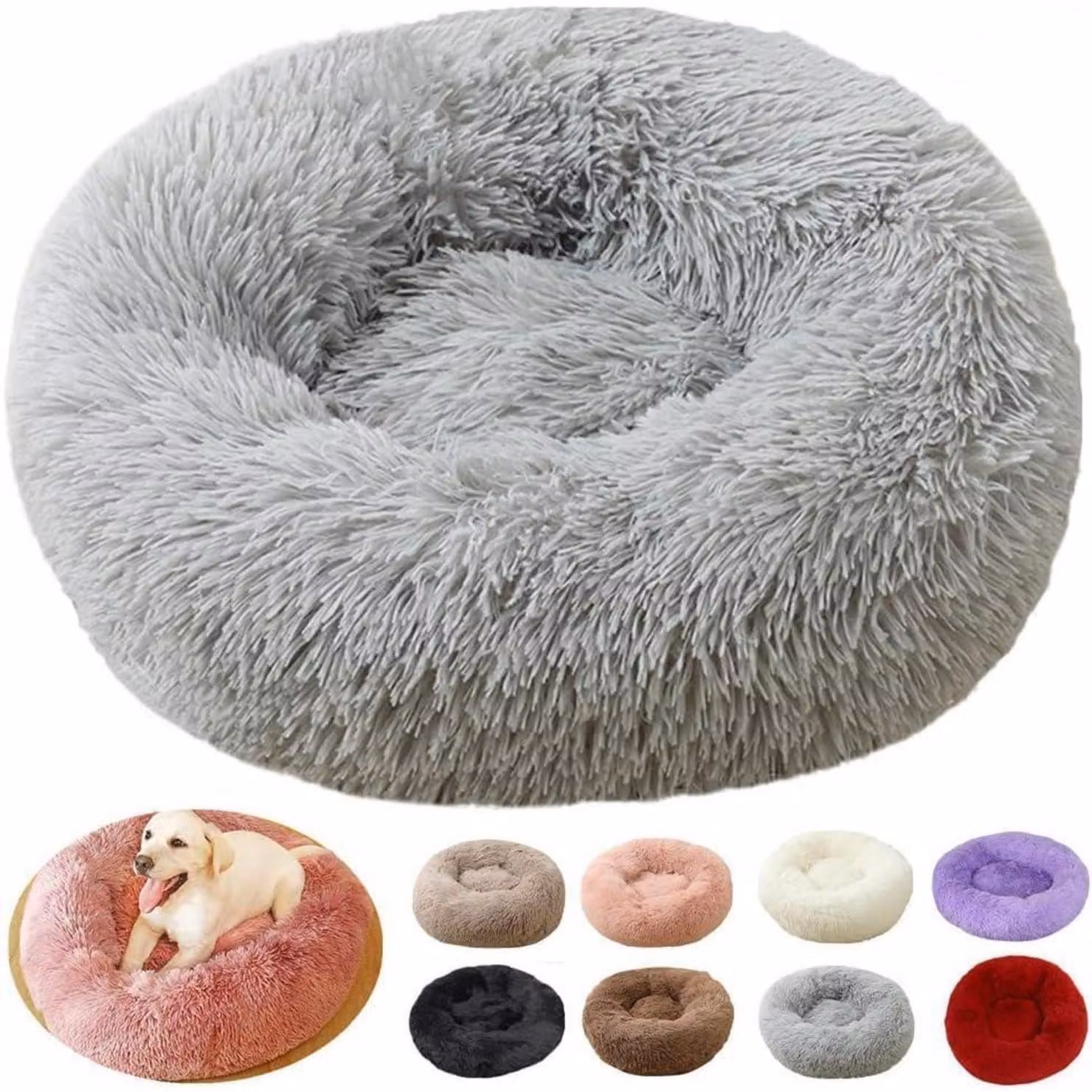 Cuccia per cani, forma rotonda, lavabile, grigio chiaro, 110 cm, taglia XXL, morbida e antiscivolo