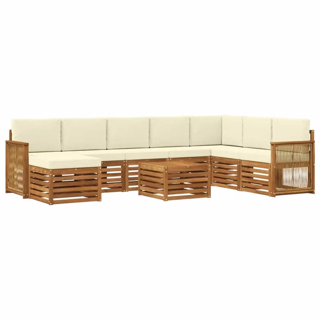 Set di divani da esterno a L vidaXL in legno di acacia con tavolino e pouf, colore beige e bianco – 2