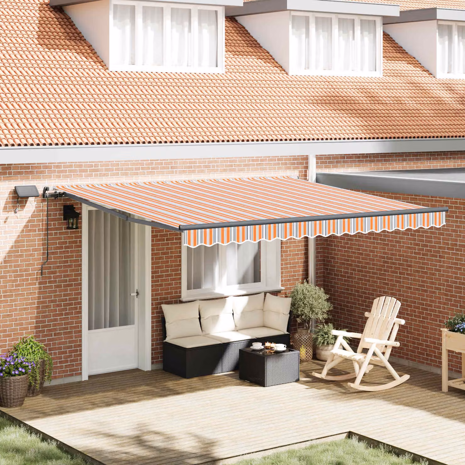 Tenda retrattile vidaXL multicolore con bracci pieghevoli in alluminio e tessuto in poliestere L: 400 cm, P: 350 cm