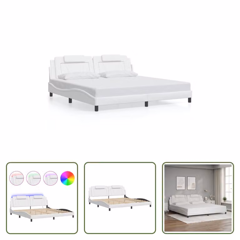 The Living Store Struttura letto con LED bianco 200x200 cm in ecopelle