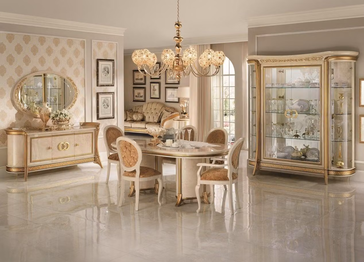 Esszimmer Set Garnitur Vitrine Tisch 6x Stuhl Kommode Spiegel Barock 10tlg.