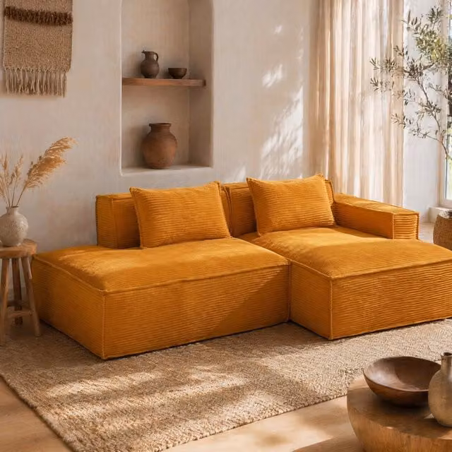 Divano 235.0x129.0x70.0 cm con molle insacchettate in poliestere giallo senape