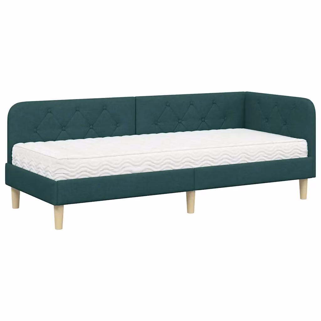 vidaXL Cornice del letto ad angolo con chaise longue asimmetrica, Verde, L/P/H: 204 x 140 x 84 cm – 2