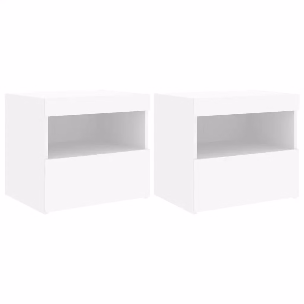 Set di 2 comodini moderni vidaXL con luci LED integrate in legno bianco opaco L/P/H: 50 x 40 x 45 cm – 2