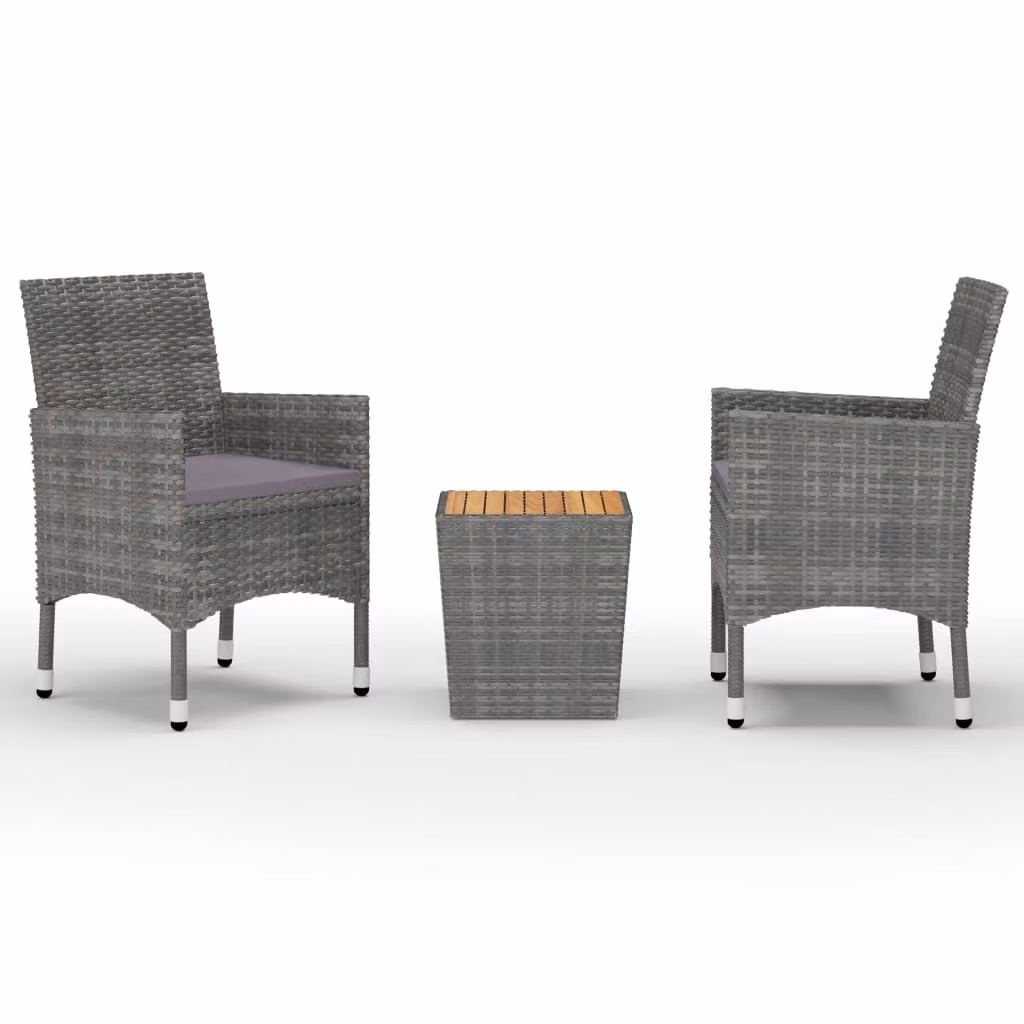 Set da Bistrot 3 pz in Polyrattan e Legno Acacia Grigio