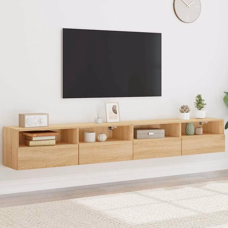 Set di 2 mobili TV da muro vidaXL in legno Rovere Sonoma, L/P/H: 100 x 30 x 30 cm